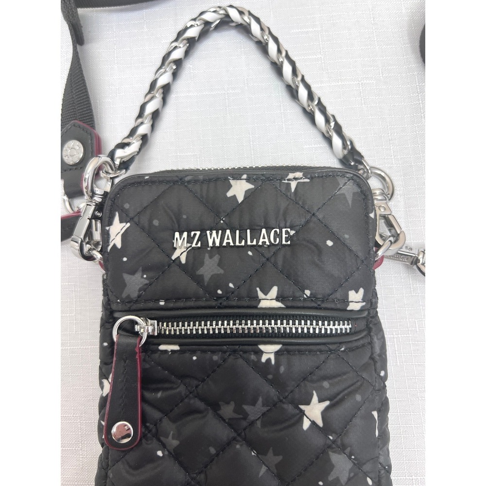 MZ Wallace Metro Phone Necklet Women Small Black Excellent Star Print Crossbody - Picture 3 of 12